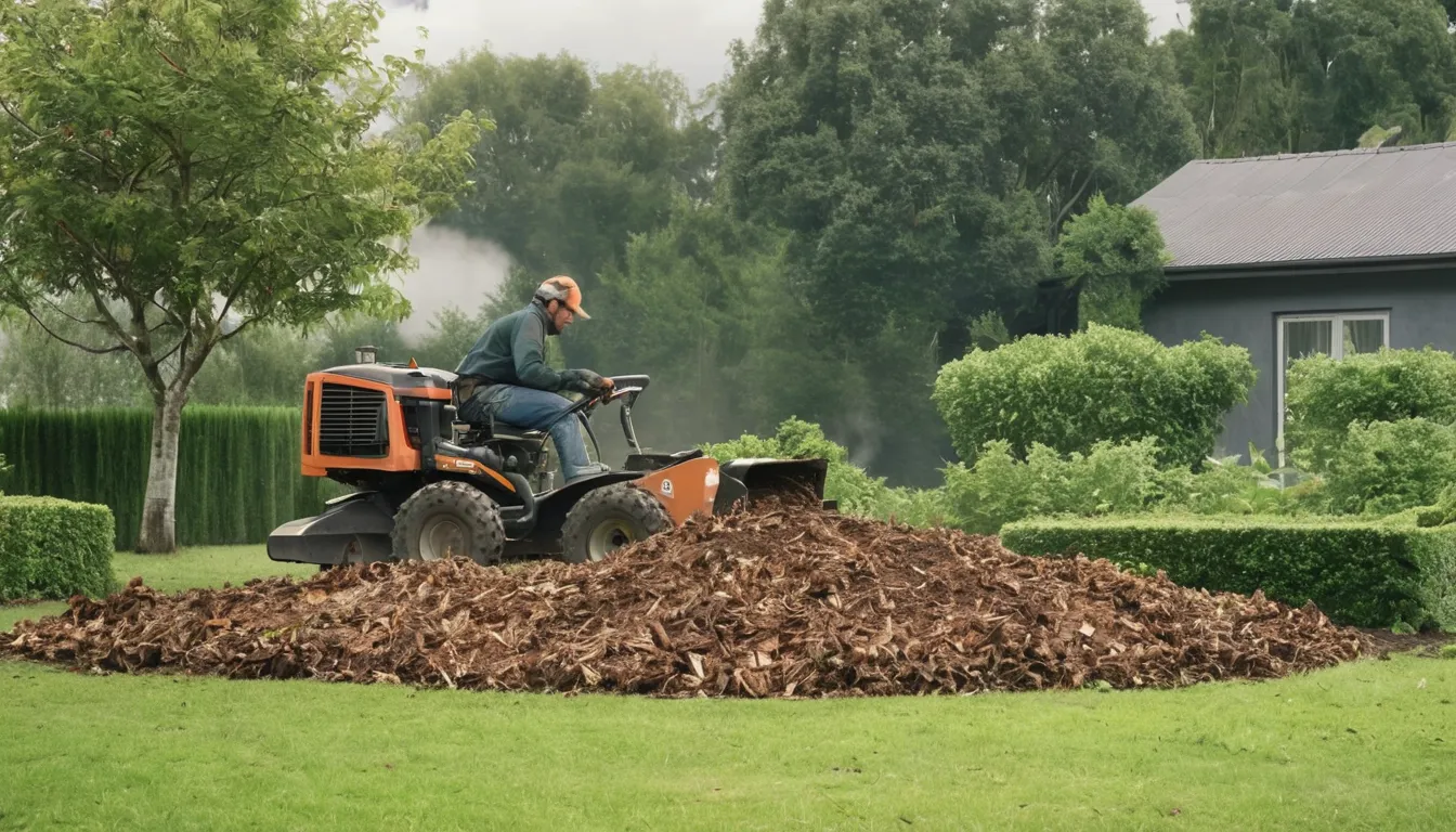 Cut tree sections and a stump grinder in a yard near Olympia