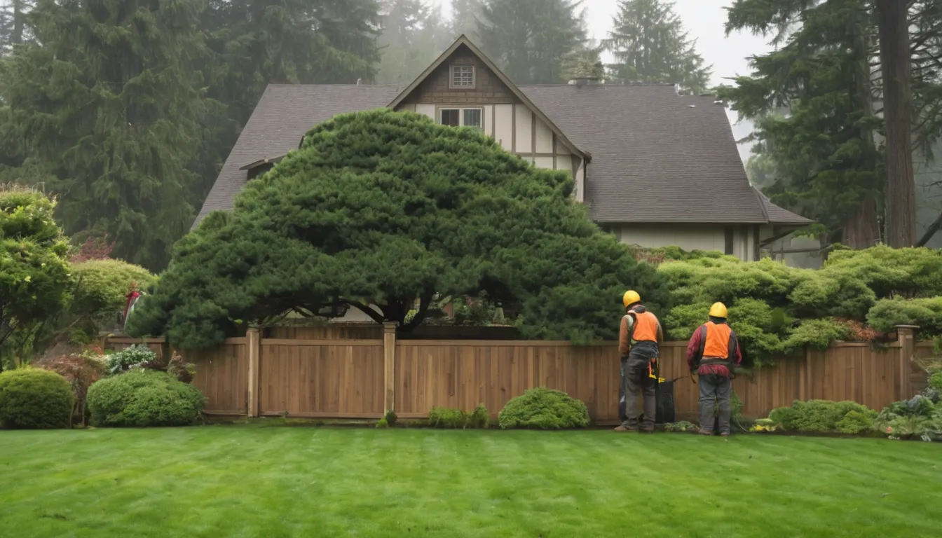 A local tree removal provider cutting down a tall tree behind a wood-frame home near Olympia